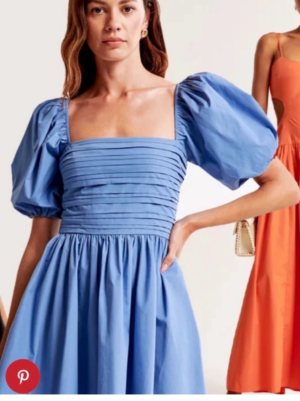 Abercrombie & Fitch Sky Blue Pleated Bodice Puff-Sleeve Mini Dress - Picture 2 of 5